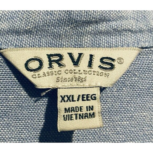 Orvis Top Womens XXL Blue Button Up Long Sleeve Hi Low Hem Linen Blend Classic - Picture 5 of 8